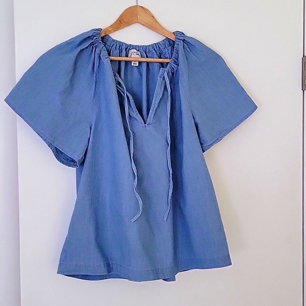J Crew Chambray Tie Front Shirt in Large